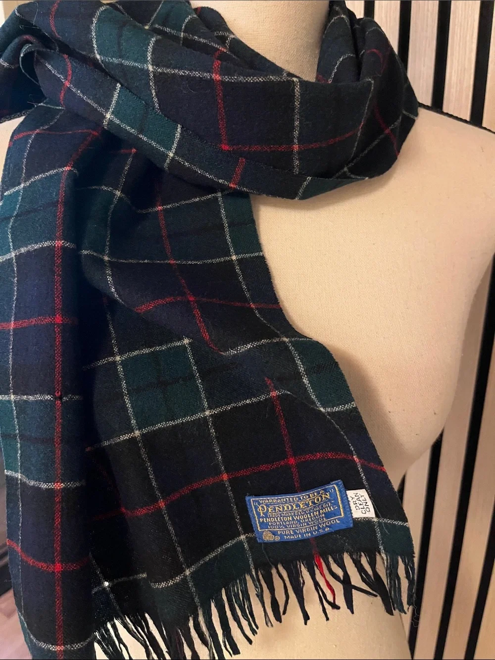 Vintage Pendleton Wool Plaid Scarf
